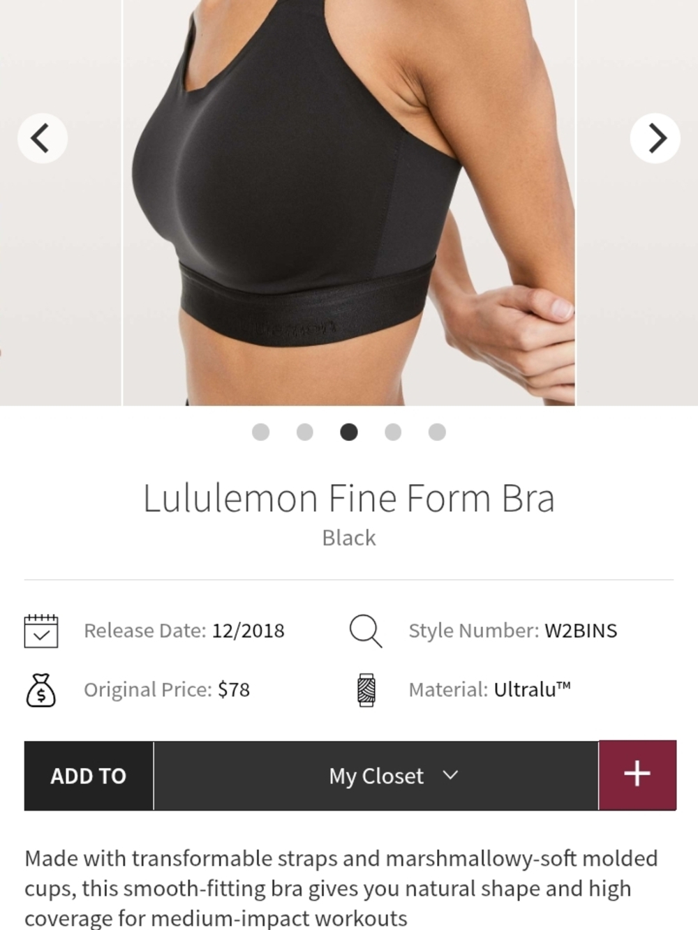 Lululemon Fine Form Black Sports Bra In Size 38C - Picture 4 of 9